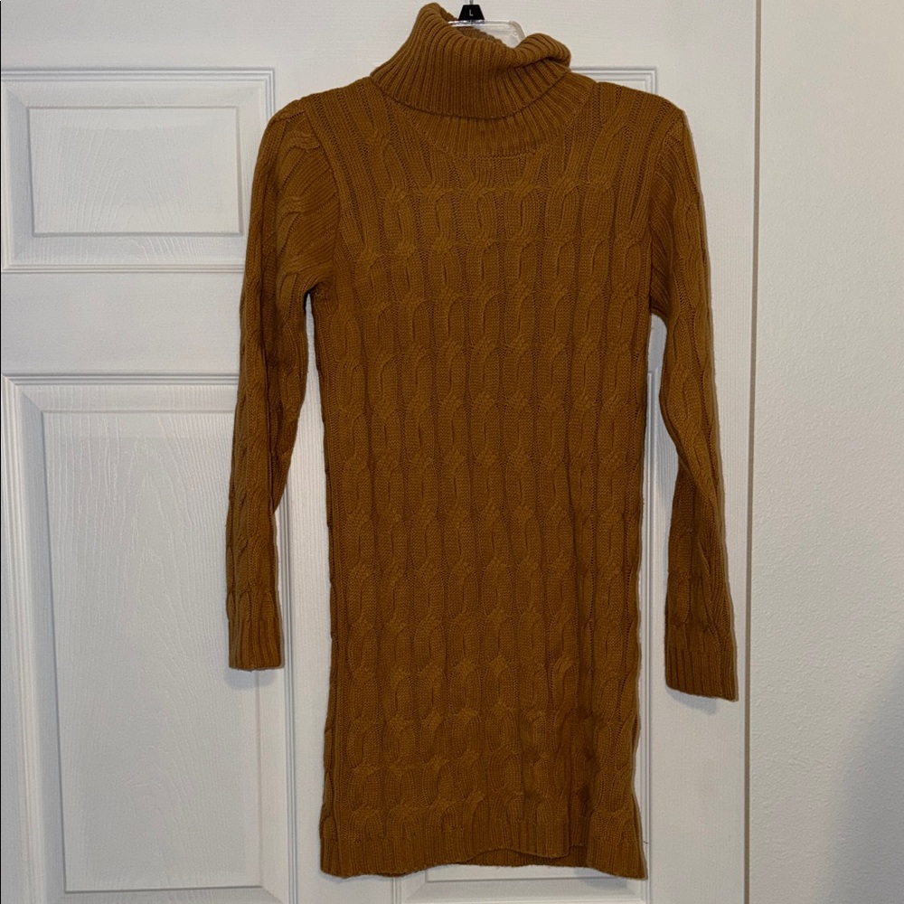 Cable Knit Turtleneck Midi Dress - Brown